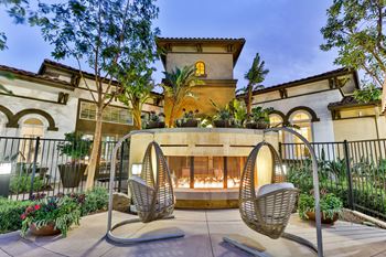 Cozy outdoor fireside lounge